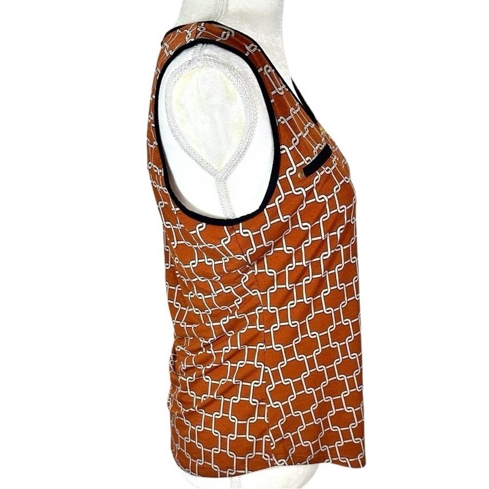 🌸The Workshop- Orange Chain Print Dressy Tank w/ Zip Neckline - Size M - Picture 3 of 8